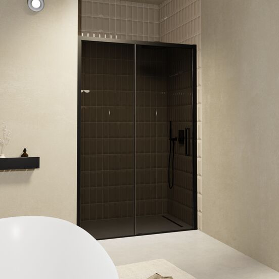Balmani Senses Design douche schuifdeur omkeerbaar 120 cm x 210 cm Rookglas, Zwarte profielen