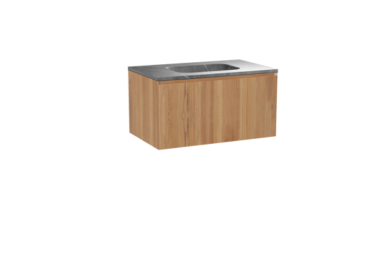 Balmani Idra hängendes Möbelstück Set: 90 x 55 cm, Teak, mit Tablo Arcato Einzelwaschtisch, Marmor Pietra Grey