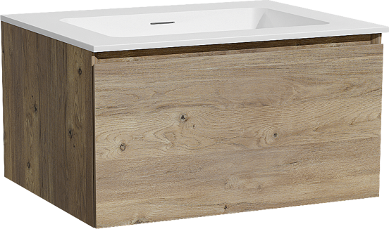 Storke Edge meuble salle de bains suspendu 65 x 52 cm chêne brut avec Mata plan simple en solid surface blanc mat