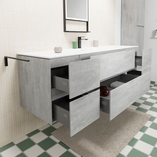 Storke Edge meuble salle de bains suspendu 165 x 52 cm béton gris foncé avec Mata plan simple en solid surface blanc mat
