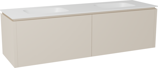 Balmani Eclips zwevend badkamermeubel 180 x 55 cm Sandbeige met Tablo Arcato dubbele wastafel in Solid Surface mat wit