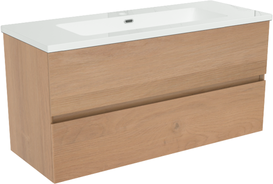 Storke Edge zwevend badmeubel 100 x 40 cm ruw eiken met Diva enkele wastafel in composietmarmer hoogglans wit