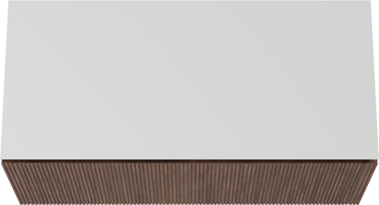 Balmani Eclips hängendes Möbelstück Set: 120 x 55 cm, Amerikanischer Nussbaum, mit Eclips Einzel- oder Doppel Waschtischplatte Solid Surface Weiβ matt, Vertikale symmetrische gerade Rippe