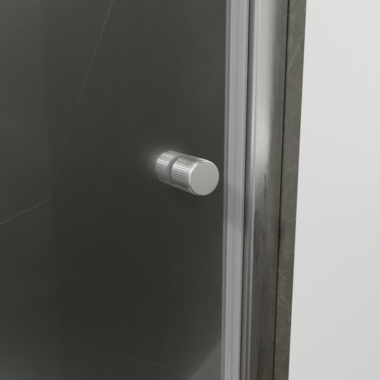 Luca Varess Kuresa porte pivotante 90 x 200 cm verre transparent profil chrome brillant