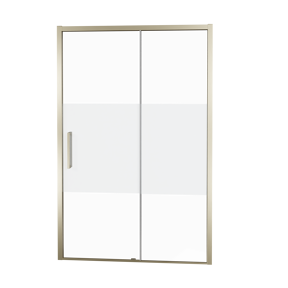 Balmani Senses Design douche schuifdeur rechts 120 cm x 210 cm Helder glas met matte strook glas, Brushed Champagne Gold profielen