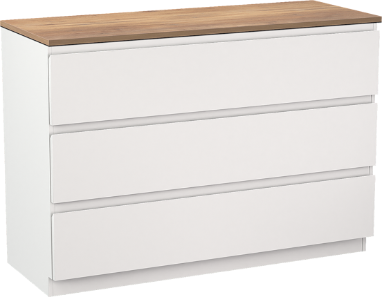 Linie Lado staand badmeubel 120 x 46 cm mat wit met Lado enkel of dubbel wastafelblad in melamine naturel eiken