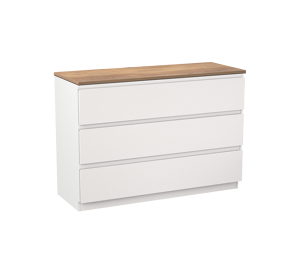 Linie Lado staand badmeubel 120 x 46 cm mat wit met Lado enkel of dubbel wastafelblad in melamine naturel eiken