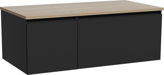 Storke Edge zwevend badkamermeubel 100 x 52 cm mat zwart met Panton enkel tablet in melamine ruwe eik