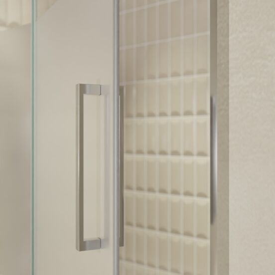 Balmani Senses Design douche draaideur links 140 cm x 210 cm Helder glas met matte strook, Chroom profielen, met coating