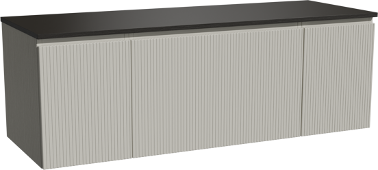 Storke Ribs zwevend badkamermeubel 145 x 52 cm zijdegrijs met Panton enkel of dubbel tablet in gepoedercoate mdf mat zwart, Verticale symmetrische rechte ribbel