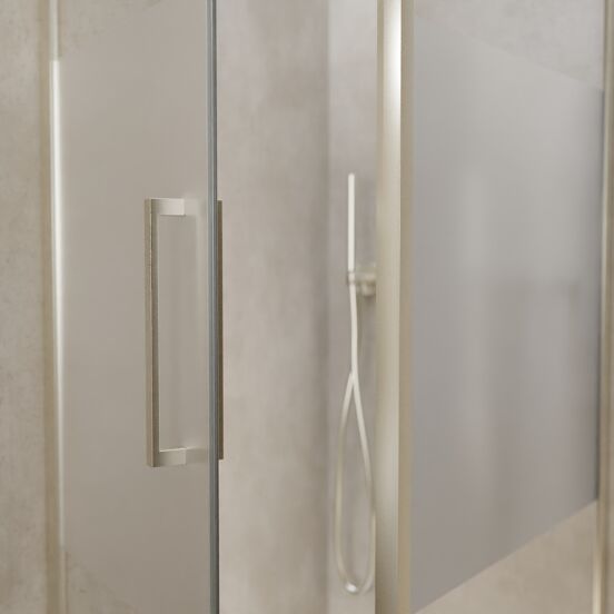 Balmani Senses Design douchehoek met linkse draaideur en vaste zijwand, 90 x 90 cm, Helder glas met matte strook, Brushed CoolMetal profielen, met coating