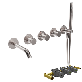 BLAUFOSS Pavilion Inbouw badkraan thermostatisch brushed CoolMetal Incl. handdoucheset incl. inbouwelement