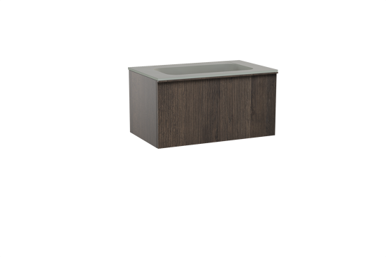 Balmani Forma meuble salle de bains suspendu 90 x 55 cm chêne fumé avec Tablo Strada plan simple en marbre composite soie grise, Nervure droite symétrique verticale