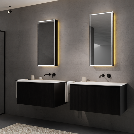 Balmani Mara spiegelkast 45 x 100 cm mat zwart met spiegelverlichting en anti-damp