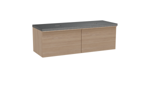 Balmani Forma zwevend badkamermeubel 150 x 55 cm natuur eik met Rock dubbel tablet in graniet zwart, Horizontale symmetrische rechte ribbel