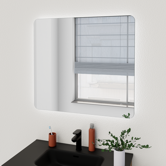 Linie Lux miroir coins arrondis lumineux 83 x 75 cm