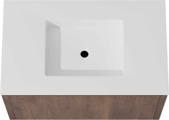 Balmani Eclips hängendes Möbelstück Set: 90 x 55 cm, Amerikanischer Nussbaum, mit Tablo Stretto Einzelwaschtisch Solid Surface Weiβ matt