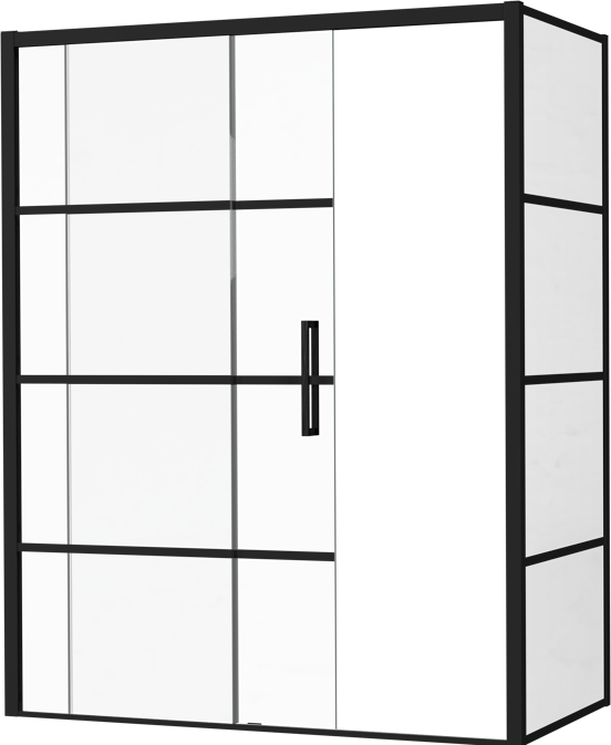 Luca Varess Senses Eckdusche: Schiebetür (links), fixierte Seitenwand, 160 x 90 cm, Lined Glas, Schwarzes Profil, matt