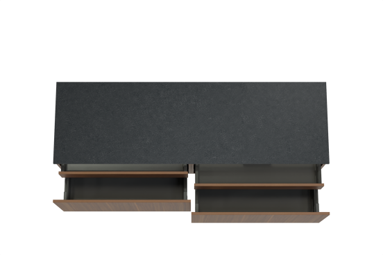 Balmani Sfera hängendes Möbelstück Set: 180 x 55 cm, Amerikanischer Nussbaum, mit Stretto Einzel- oder Doppel Waschtischplatte, Schwarzes Granit