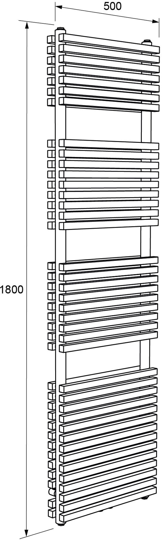 Vipera Vesuvio dubbele handdoekradiator 50 x 180 cm elektrische verwarming mat wit zij- en middenaansluiting 2.125W, weerstand inbegrepen