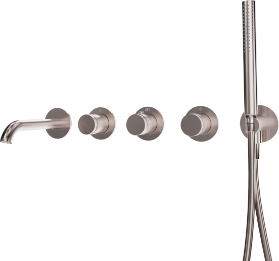 Blaufoss Pavilion Unterputz-Badewannenarmatur: Brushed CoolMetal, inkl. Handbrauseset und Einbauelement