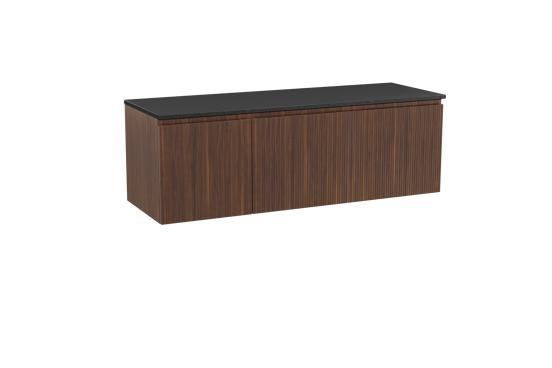 Storke Ribs zwevend badkamermeubel 150 x 52 cm notelaar met Panton enkel of dubbel tablet in gepoedercoate mdf mat zwart, Verticale symmetrische rechte ribbel