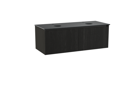 Balmani Fila meuble salle de bains suspendu 135 x 55 cm chêne noir avec Facetta tablette double en granit noir, Nervure droite symétrique verticale