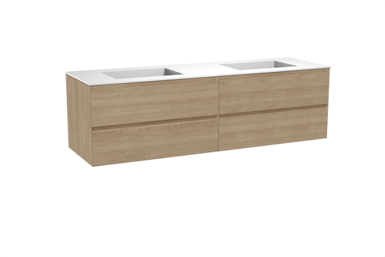 Balmani Mitra meuble salle de bains suspendu 180 x 55 cm chêne naturel avec Tablo Stretto double vasque en solid surface blanc mat