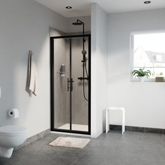 Linie Cadiz Dusche Pendeltür 90 cm x 190 cm Klarglas matt Schwarz profil