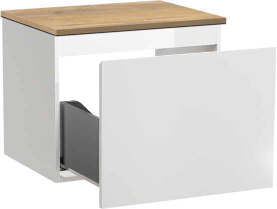 Linie Lado meuble salle de bains suspendu 60 x 46 cm blanc brillant avec Lado tablette simple en mélaminé chêne naturel