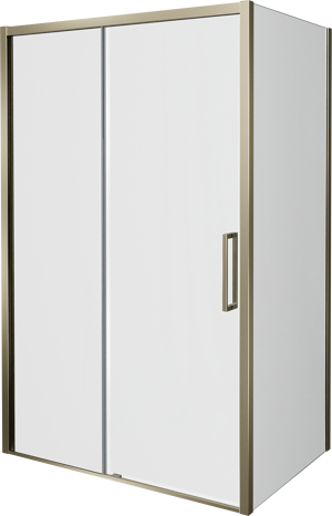 Balmani Senses Design douche d'angle avec porte coulissante à gauche et paroi latérale fixe, 120 x 70 cm, Verre transparent, Profil Brushed Champagne Gold, coating inclus