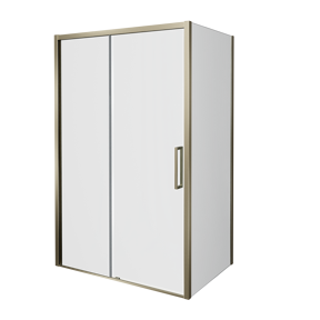 Balmani Senses Design Eckdusche: Schiebetür (Links) mit fixierte Seitenwand, 160 x 100 cm, Klarglas, Profil Brushed Champagne Gold