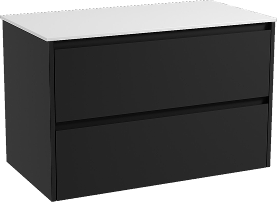 Storke Seda hängendes Möbelstück Set: 95 x 52 cm, Schwarz matt, mit Tavola Einzel Waschtischplatte, Solid Surface Weiß matt