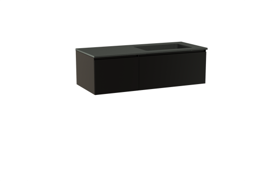 Storke Edge meuble salle de bains suspendu 120 x 52 cm noir mat avec Scuro plan vasque asymétrique à droite en quartz noir mat