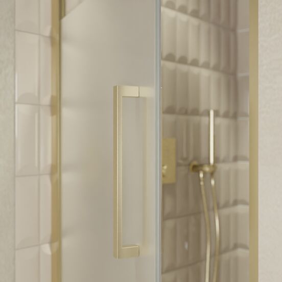 Balmani Senses Design douche draaideur links 90 cm x 210 cm Helder glas met matte strook, Brushed Champagne Gold profielen, met coating