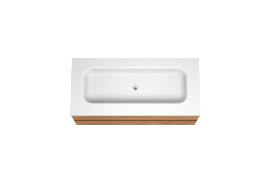 Balmani Mitra meuble salle de bains suspendu 120 x 55 cm teck avec Tablo Arcato lavabo simple pour 2 trous de robinet en solid surface blanc mat