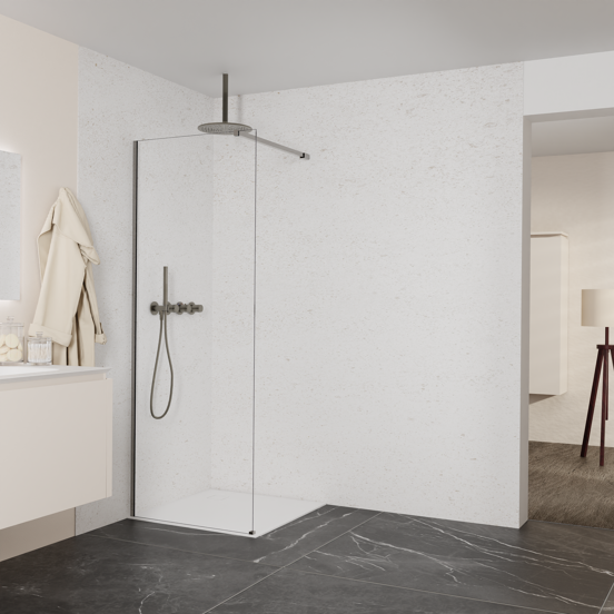 Balmani Modular Walk-In Dusche: 80 x 200 cm, Klarglas, inklusive Coating, Profil Brushed GunMetal