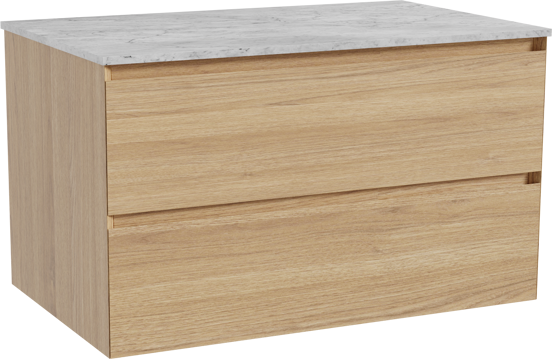 Balmani Mitra meuble salle de bains suspendu 90 x 55 cm chêne naturel avec Stretto tablette simple en marbre carrara