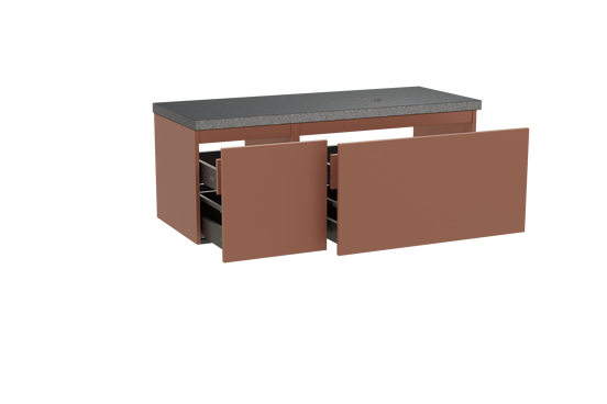 Balmani Sfera meuble salle de bains suspendu 135 x 55 cm cotto avec Rock vasque asymétrique droite en granit noir