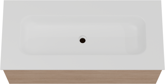 Balmani Forma zwevend badkamermeubel 120 x 55 cm natuur eik met Tablo Arcato enkele wastafel voor 2 kraangaten in solid surface mat wit, Horizontale symmetrische rechte ribbel