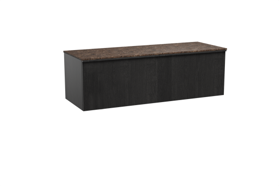 Balmani Forma hängendes Möbelstück Set: 150 x 55 cm, Schwarze Eiche, mit Stretto Einzel- oder Doppel Waschtischplatte, Marmor, Dark Emperador, Vertikale symmetrische gerade Rippe