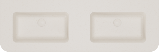 Storke Soft zwevend badkamermeubel 140 x 46 cm notelaar met Mata Soft dubbele wastafel in solid surface beige granita, Verticale symmetrische rechte ribbel