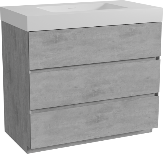 Storke Edge freistehendes Möbelstück Set: 95 x 52 cm, Beton dunkelgrau, mit Mata High Einzelwaschtisch, Solid Surface Weiß matt