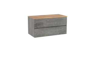 Storke Edge zwevend badmeubel 105 x 52 cm beton donkergrijs met Panton enkel wastafelblad in melamine ruw eiken