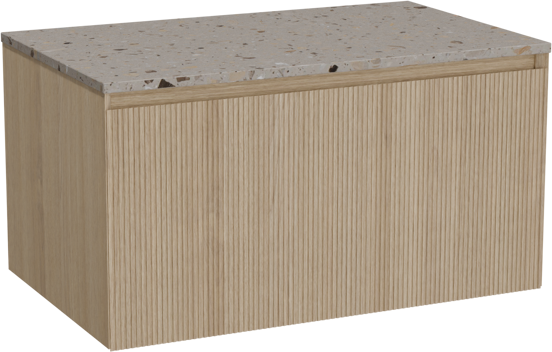 Balmani Fila meuble salle de bains suspendu 90 x 55 cm chêne naturel avec Stretto tablette simple en terrazzo greige terrazzo, Nervure droite symétrique verticale