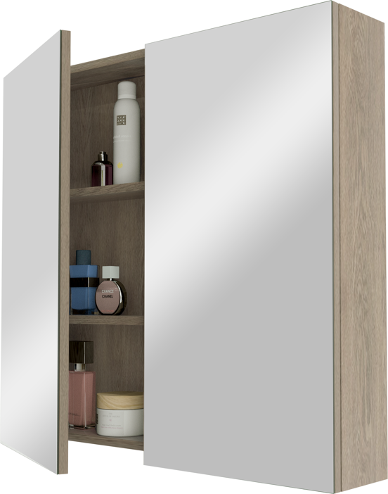 Linie Montro Spiegelschrank Bad: 80 x 75 cm, graue Eiche