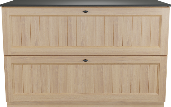 Balmani Lemon staand badkamermeubel 135 x 55 cm, fineer natuur eik met Stretto enkel of dubbel tablet in graniet zwart