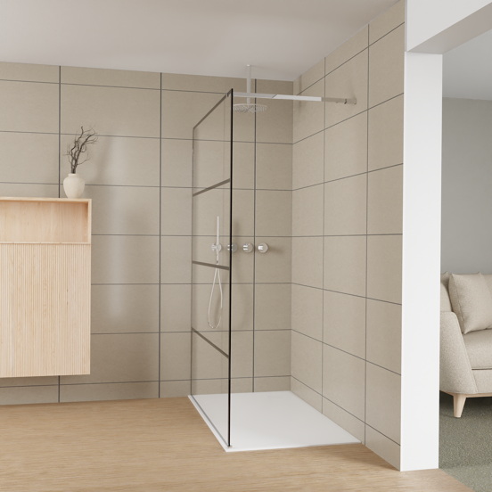 Balmani Modular douche à l'italienne: 140 x 200 cm, Lined, Profil Chrome brillant