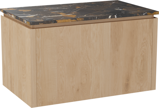 Balmani Eclips zwevend badmeubel 90 x 55 cm Natuur eiken met Stretto enkel wastafelblad in Portoro Gold marmer