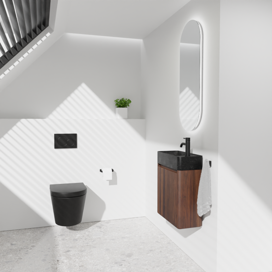Balmani Fara meuble wc suspendu 45 x 22 cm noyer américain avec Fara plan vasque en granite doux
